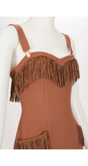 1993-94 F/W Fringe Trim Brown Wool Suspender Dress