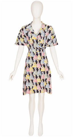 1996 S/S Runway Novelty Print Silk Capelet Dress