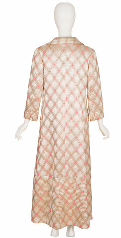 1960s Quilted Gold Metallic Brocade Maxi Evening Coat