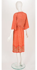 1970s Floral Orange Silk Dress & Shrug Set