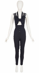 1993 S/S Black Ribbed Cotton Tie-Bust Jumpsuit