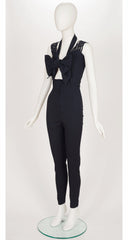 1993 S/S Black Ribbed Cotton Tie-Bust Jumpsuit