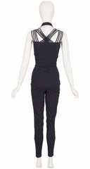 1993 S/S Black Ribbed Cotton Tie-Bust Jumpsuit