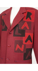 1980s Men's "PURA LANA" Patchwork Burgundy Wool Blazer