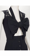 1993 S/S Black Ribbed Cotton Tie-Bust Jumpsuit