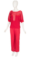 1983 S/S Red Cotton Mesh Top & High-Waisted Trouser Set