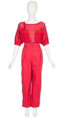 1983 S/S Red Cotton Mesh Top & High-Waisted Trouser Set