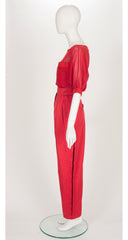 1983 S/S Red Cotton Mesh Top & High-Waisted Trouser Set