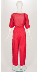 1983 S/S Red Cotton Mesh Top & High-Waisted Trouser Set