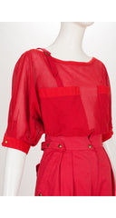 1983 S/S Red Cotton Mesh Top & High-Waisted Trouser Set