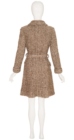 1970s Brown Wool Knit Belted Sweater Coat