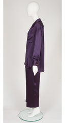 1990s Dark Purple Silk Button-Up Shirt & Pant Set