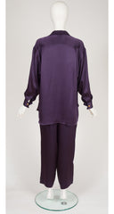 1990s Dark Purple Silk Button-Up Shirt & Pant Set