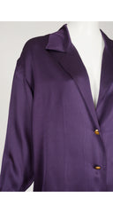 1990s Dark Purple Silk Button-Up Shirt & Pant Set