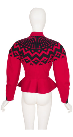 1986-87 F/W Geometric Appliqué Red Wool Peplum Jacket