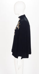 1960s Floral Embroidered Black Silk Velvet Evening Jacket