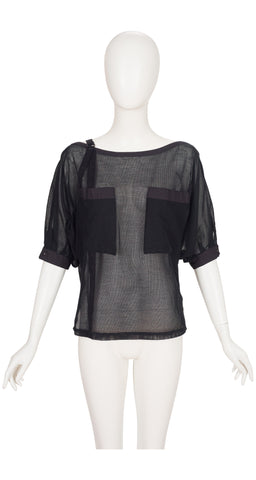 1983 S/S Black Cotton Mesh Short Sleeve Top