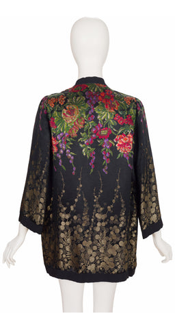 1978 F/W Art Deco-Style Floral Black & Gold Silk Lamé Jacket