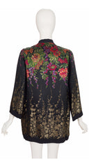 1978 F/W Art Deco-Style Floral Black & Gold Silk Lamé Jacket