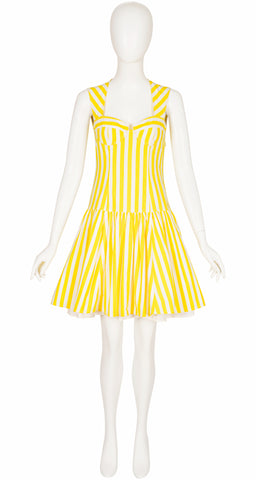 1988 S/S Yellow Striped Cotton Drop Waist Bustier Dress