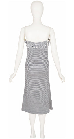 1970s Nautical Striped Knit Sleeveless Midi Dress