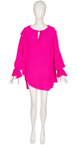 1980s NWT Shocking Pink Silk Asymmetrical Tunic Blouse