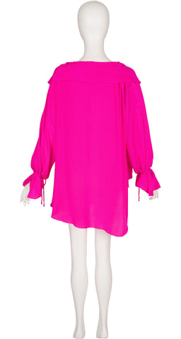 1980s NWT Shocking Pink Silk Asymmetrical Tunic Blouse