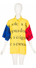 1980s French Text Color Block Cotton Poplin Shirt