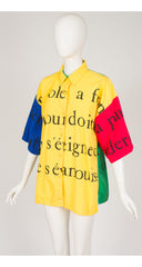 1980s French Text Color Block Cotton Poplin Shirt