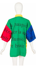 1980s French Text Color Block Cotton Poplin Shirt