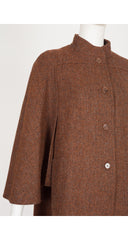 1970s Brown Wool Tweed Cape Coat