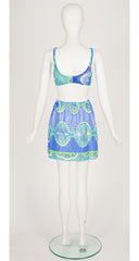 1960s Printed Blue & Green Three-Piece Lingerie Set