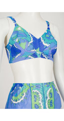 1960s Printed Blue & Green Three-Piece Lingerie Set