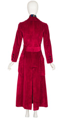 1970s Dark Red Velvet Belted Maxi Coat