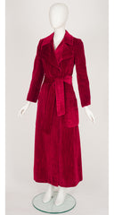 1970s Dark Red Velvet Belted Maxi Coat