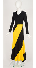 1971 Black & Yellow Diagonal Stripe Jersey Maxi Dress