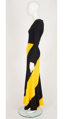 1971 Black & Yellow Diagonal Stripe Jersey Maxi Dress