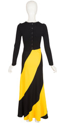 1971 Black & Yellow Diagonal Stripe Jersey Maxi Dress