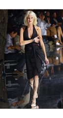 2004 S/S Sheer Inset Black Silk Satin Cocktail Dress