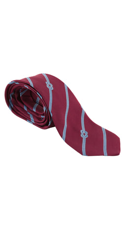 1970s Blue Rope Print Burgundy Silk Twill Men's Tie