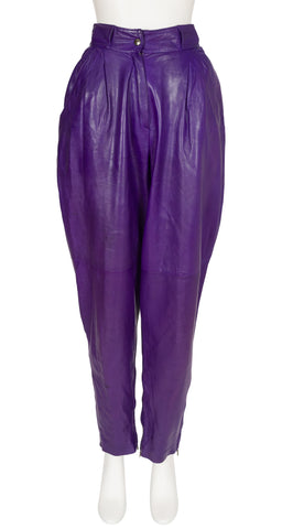 1980s Purple Lambskin High-Waisted Pants