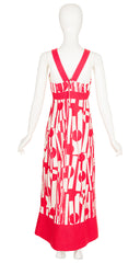 1970s Op Art Red & Cream Cotton Maxi Dress