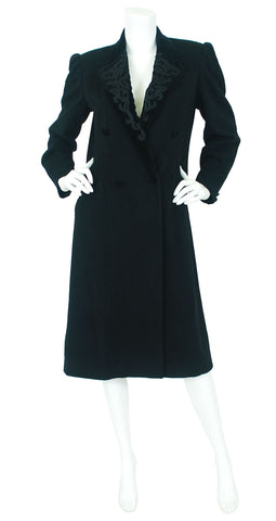 1980s Black Wool Velvet Lapel Coat