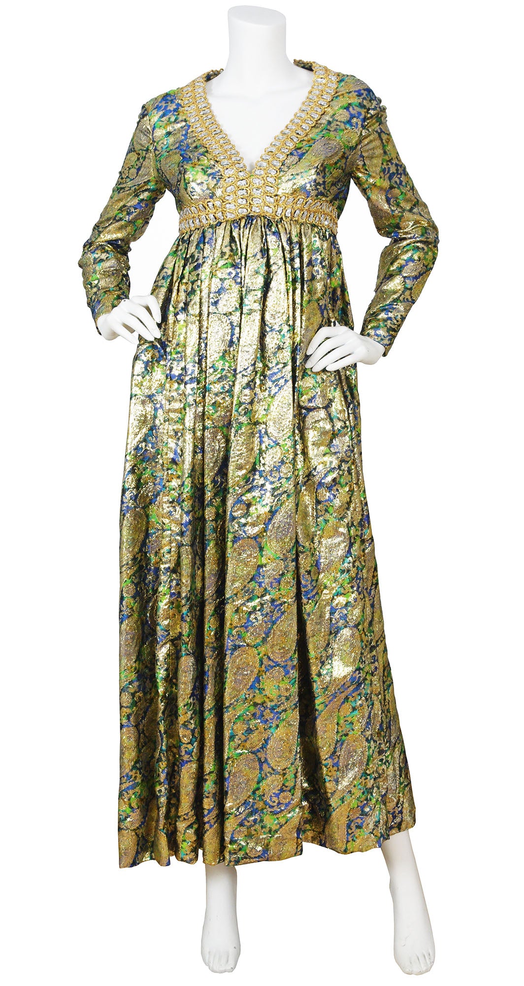 Kasper for Joan Leslie 1968 Documented Paisley Silk & Lurex Gown