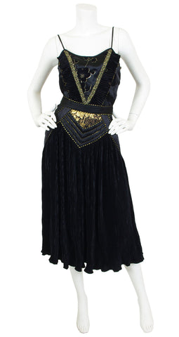 1980s Rare Black and Gold Metallic Three Piece Ensemble