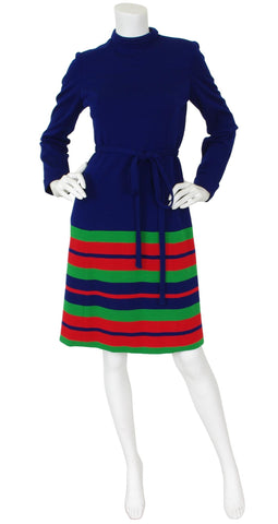 1973 United Airlines Design Mod Striped Navy Wool Jersey Dress