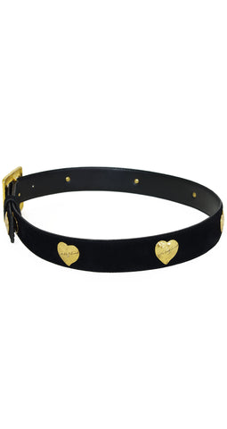 1980s Hammered Gold Signature Heart Black Suede Belt