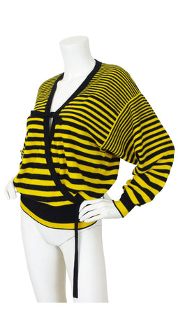 1980s Yellow and Black Striped Wool Dolman Sleeve Sweater