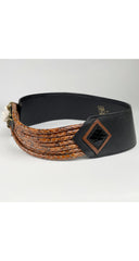 1980s Snakeskin Rope Wide Black Leather Belt