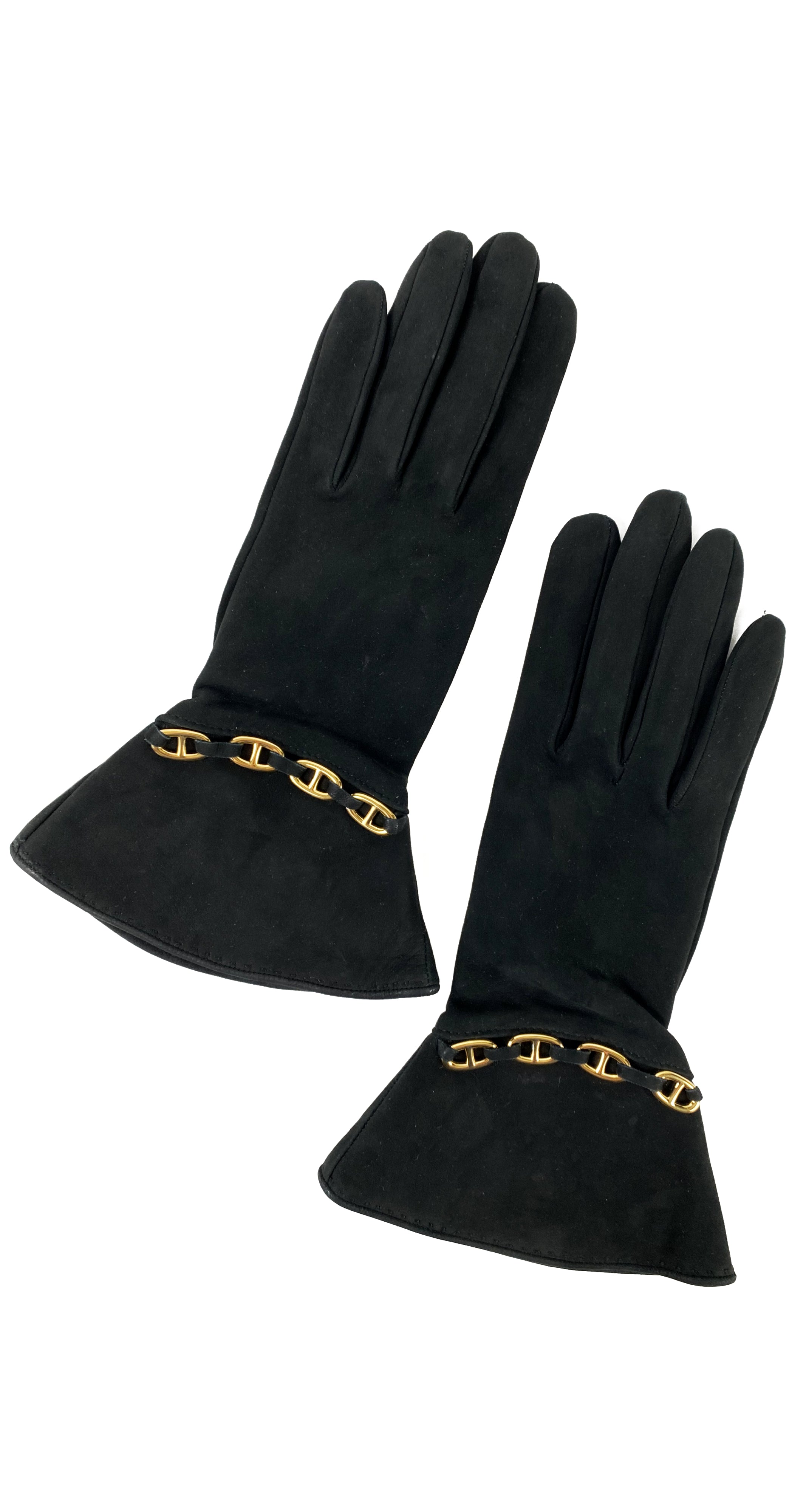 Sold at Auction: Chanel Gloves, 1970-80s Black leather gloves with appliqued